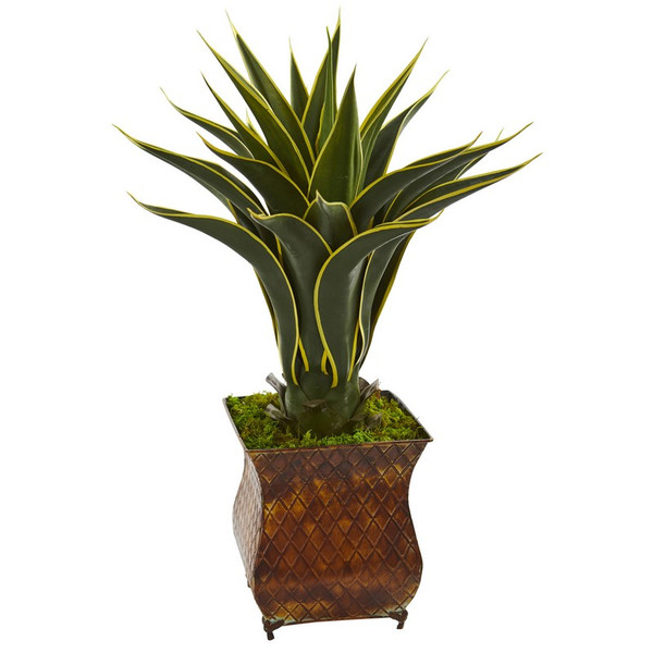 Agave Artificial Plant In Metal Planter 8116 By Nearly Natural