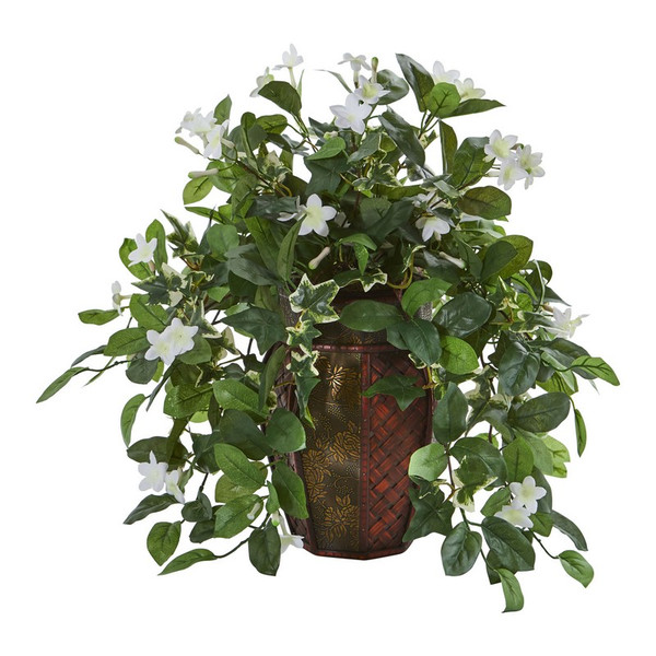 Stephanotis And Ivy Artificial Plant In Decorative Planter 8155 By Nearly Natural