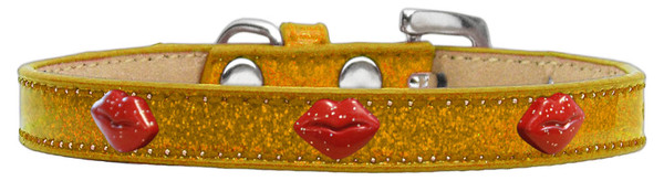 Red Glitter Lips Widget Dog Collar Gold Ice Cream Size 16 633-8 GD16 By Mirage