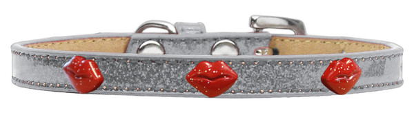 Red Glitter Lips Widget Dog Collar Silver Ice Cream Size 10 633-8 SV10 By Mirage
