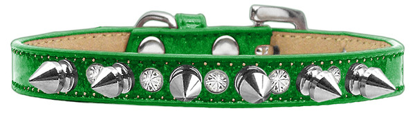 Crystal And Silver Spikes Dog Collar Emerald Green Ice Cream Size 12 634-1 EG12 By Mirage