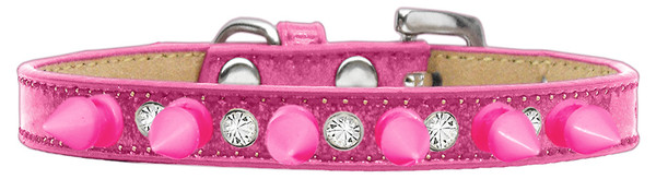 Crystal And Bright Pink Spikes Dog Collar Pink Ice Cream Size 10 634-2 PK10 By Mirage