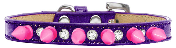 Crystal And Bright Pink Spikes Dog Collar Purple Ice Cream Size 10 634-2 PR10 By Mirage