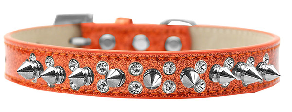 Double Crystal And Silver Spikes Dog Collar Orange Ice Cream Size 16 635-1 OR16 By Mirage