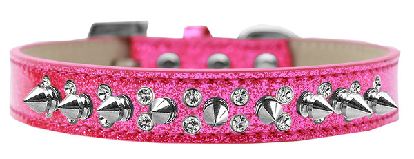 Double Crystal And Silver Spikes Dog Collar Pink Ice Cream Size 14 635-1 PK14 By Mirage