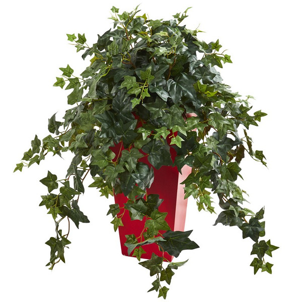 Ivy Artificial Plant In Red Planter 8241 By Nearly Natural