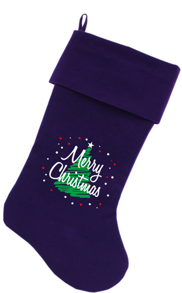 Scribbled Merry Christmas Screen Print 18 Inch Velvet Christmas Stocking Purple 64-09 PR By Mirage