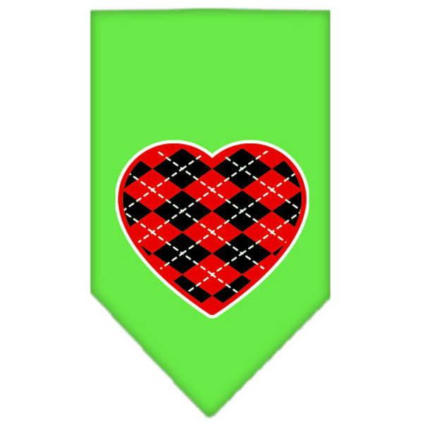 Argyle Heart Red Screen Print Bandana Lime Green Large 66-115 LGLG By Mirage