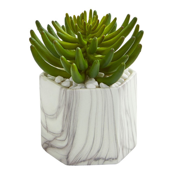 Succulent Artificial Plant In Marble Vase 8485 By Nearly Natural