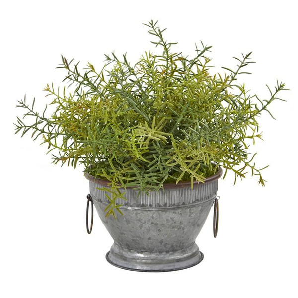 14" Rosemary Artificial Plant In Vintage Metal Bowl With Copper Trimming 8862 By Nearly Natural