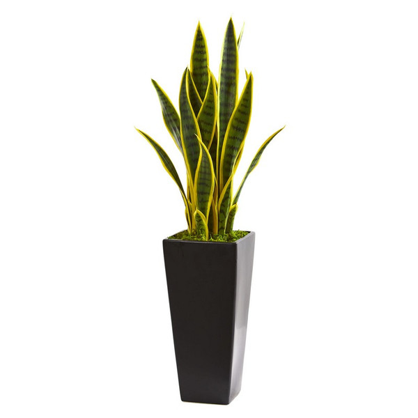 3' Sansevieria Artificial Plant In Black Planter 9078 By Nearly Natural