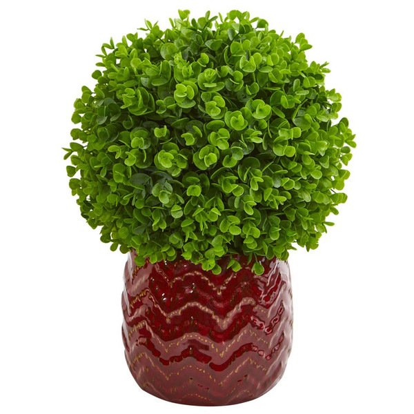 Eucalyptus Artificial Ball In Red Planter 9084 By Nearly Natural