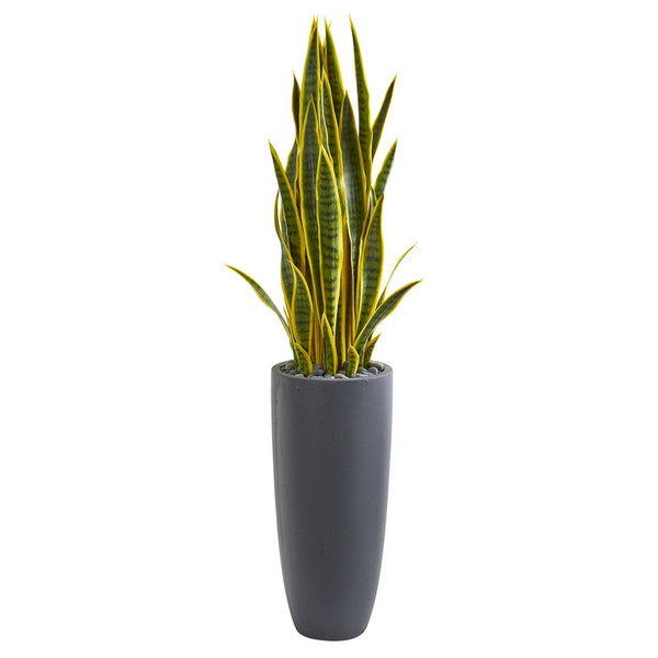 4.5' Sansevieria Artificial Plant In Gray Planter 9185 By Nearly Natural