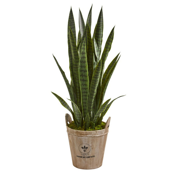 3.5' Sansevieria Artificial Plant In Farmhouse Planter 9190 By Nearly Natural