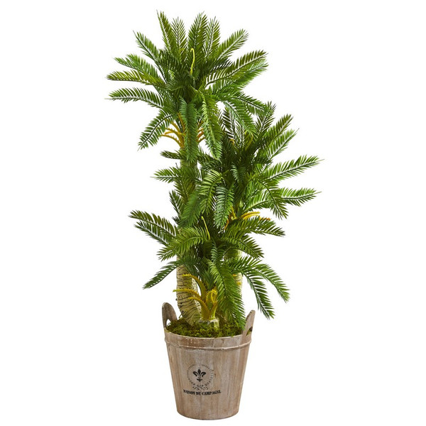 4' Triple Cycas Artificial Plant In Farmhouse Planter 9198 By Nearly Natural