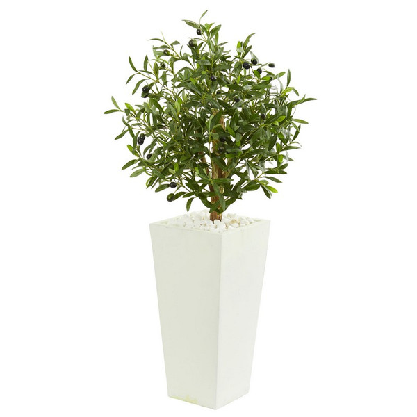 3.5' Olive Artificial Tree In White Planter 9219 By Nearly Natural