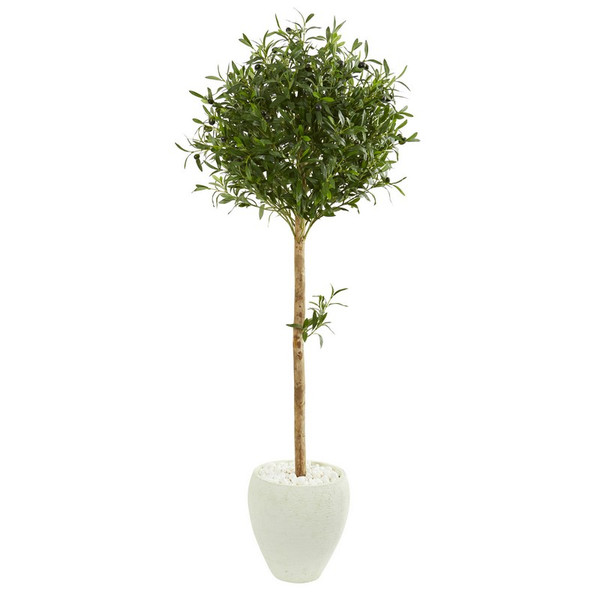 5' Olive Topiary Artificial Tree In White Planter 9229 By Nearly Natural