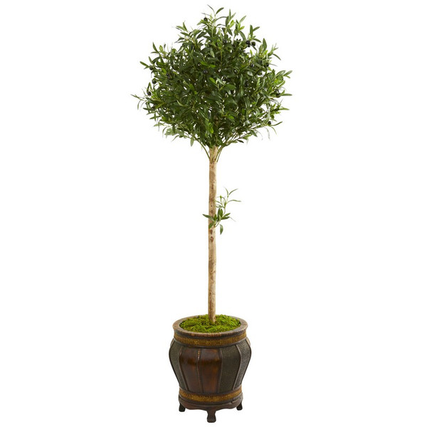 5.5' Olive Topiary Artificial Tree In Decorative Planter 9231 By Nearly Natural