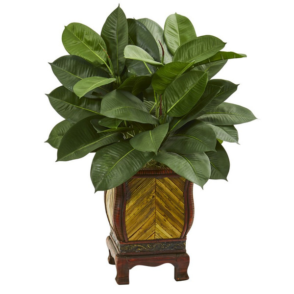 31" Artificial Rubber Plant In Decorative Planter 9247 By Nearly Natural