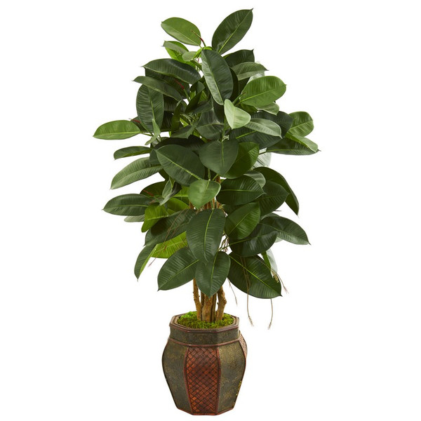 52" Rubber Leaf Artificial Tree In Decorative Planter 9249 By Nearly Natural