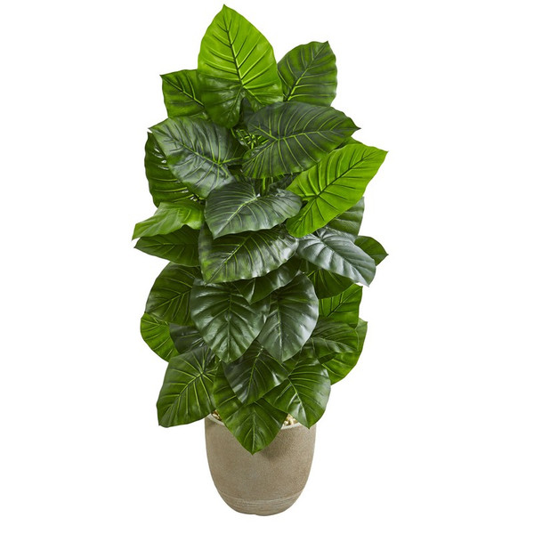 53" Taro Artificial Plant In Sand Stone Planter 9278 By Nearly Natural