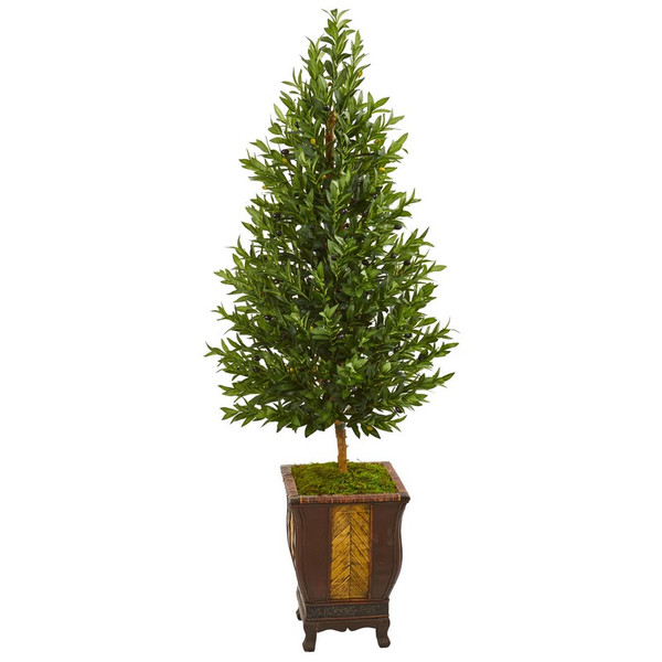 69" Olive Cone Topiary Artificial Tree In Decorative Planter 9349 By Nearly Natural