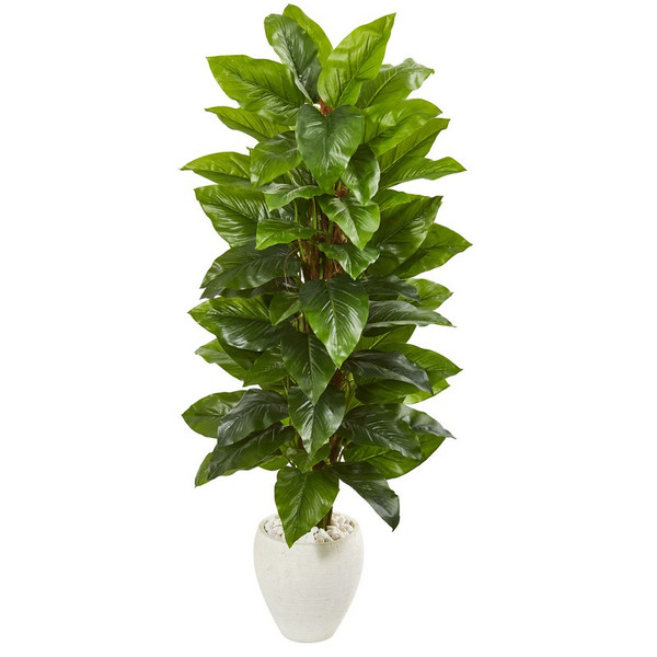 63" Large Leaf Philodendron Artificial Plant In White Planter (Real Touch) 9357 By Nearly Natural
