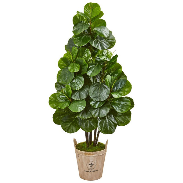 5' Fiddle Leaf Fig Artificial Tree In Farmhouse Planter 9379 By Nearly Natural