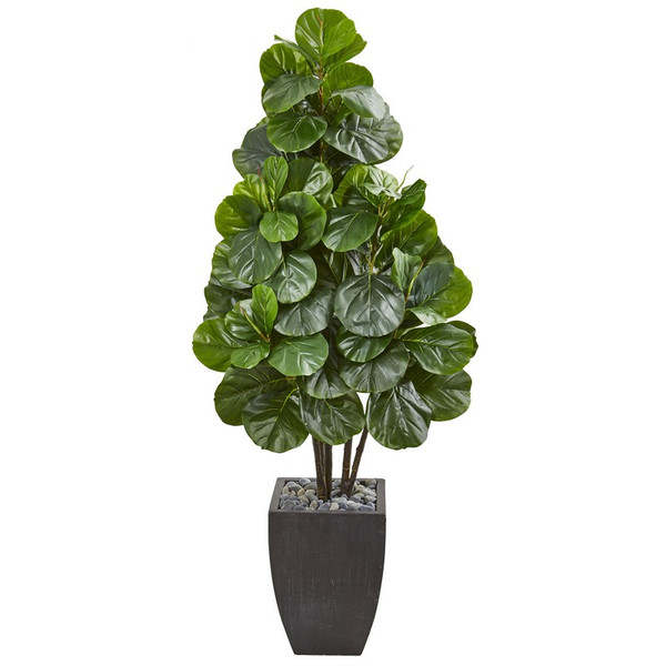 63' Fiddle Leaf Fig Artificial Tree In Black Planter 9384 By Nearly Natural