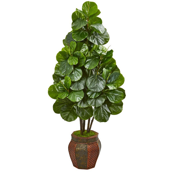 5' Fiddle Leaf Fig Artificial Tree In Decorative Planter 9385 By Nearly Natural