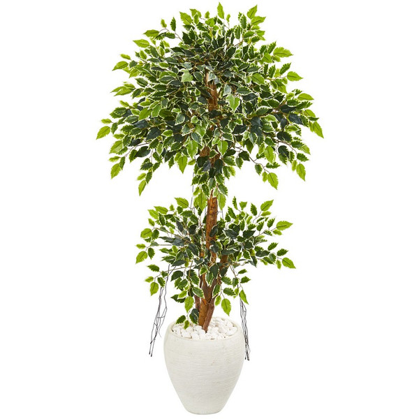 56" Variegated Ficus Artificial Tree In White Planter 9392 By Nearly Natural