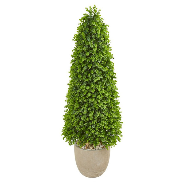 50" Eucalyptus Topiary Artificial Tree In Sandstone Planter (Indoor/Outdoor) 9403 By Nearly Natural