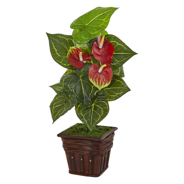 29" Anthurium Artificial Plant In Decorative Planter (Real Touch) 9425 By Nearly Natural