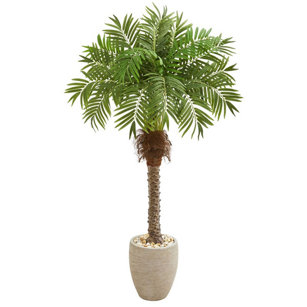 63" Robellini Palm Artificial Tree In Sandstone Planter 9427 By Nearly Natural