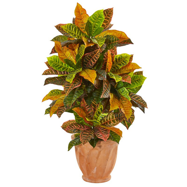 40" Croton Artificial Plant In Terra Cotta Planter (Real Touch) 9462 By Nearly Natural
