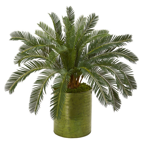 29" Cycas Artificial Plant In Metal Planter 9474 By Nearly Natural