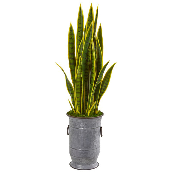 40" Sansevieria Artificial Plant In Metal Planter 9492 By Nearly Natural