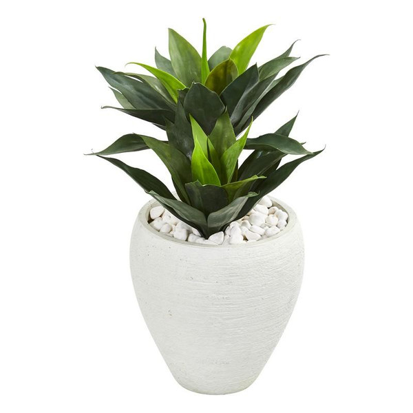 26" Double Agave Artificial Plant In White Planter 9511 By Nearly Natural