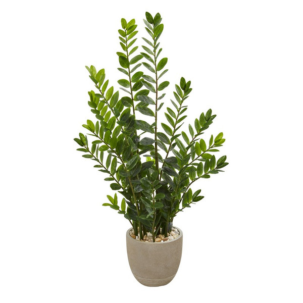 4.5' Zamioculcas Artificial Plant In Sand Stone Planter 9526 By Nearly Natural