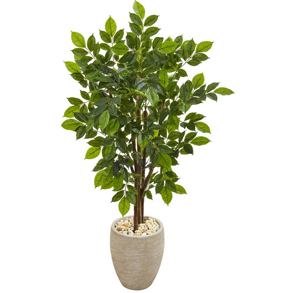 4.5' River Birch Artificial Tree In Sand Colored Planter 9528 By Nearly Natural