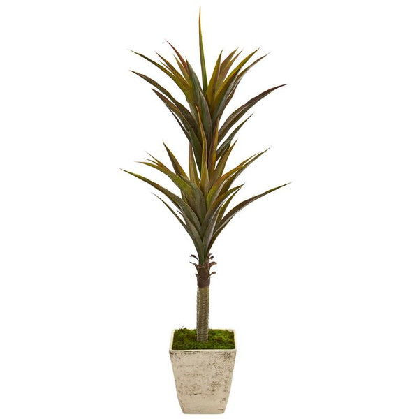 63" Yucca Artificial Tree In Country White Planter 9552 By Nearly Natural