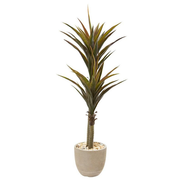 5' Yucca Artificial Tree In Sandstone Planter 9564 By Nearly Natural