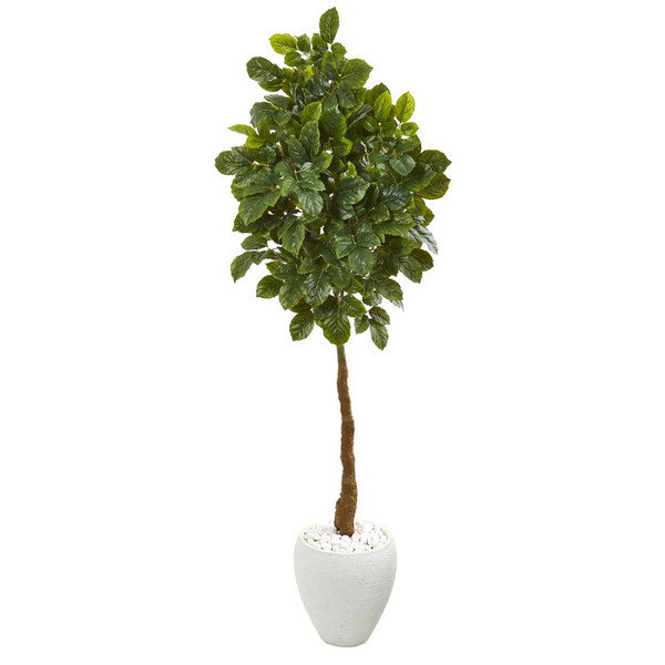 69" Beech Leaf Artificial Tree In White Planter 9573 By Nearly Natural