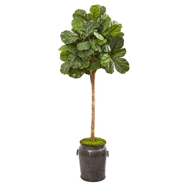 6' Fiddle Leaf Fig Artificial Tree In Metal Planter 9575 By Nearly Natural