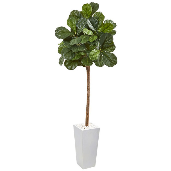 75" Fiddle Leaf Fig Artificial Tree In White Planter 9576 By Nearly Natural
