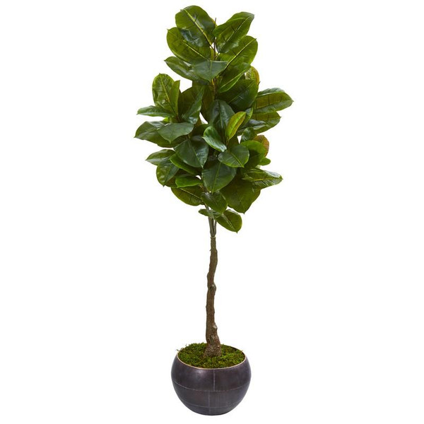 64" Rubber Leaf Artificial Tree In Metal Planter (Real Touch) 9579 By Nearly Natural