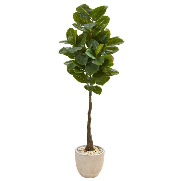 67" Rubber Leaf Artificial Tree In Sandstone Planter (Real Touch) 9580 By Nearly Natural