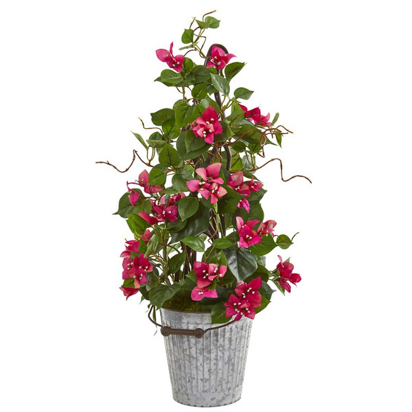 26" Bougainvillea Artificial Climbing Plant In Metal Bucket 9606 By Nearly Natural