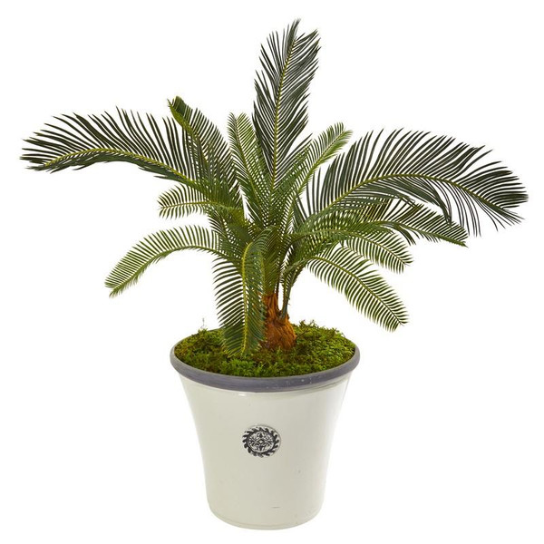 33" Cycas Artificial Plant In White Planter 9627 By Nearly Natural