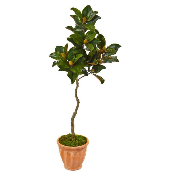 56" Magnolia Artificial Tree In Orange Planter 9657 By Nearly Natural